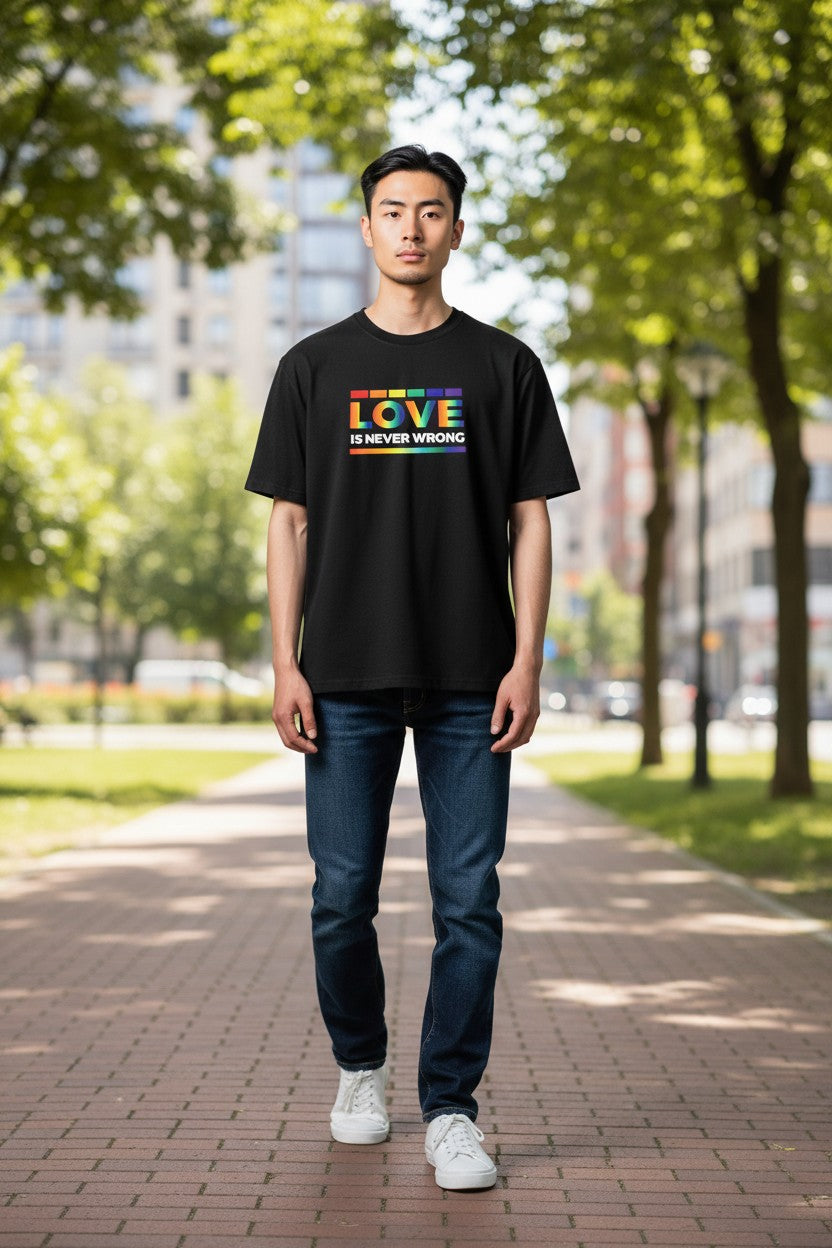 Statement T-Shirt „LOVE IS NEVER WRONG“ – 100% Bio-Baumwolle (Unisex)