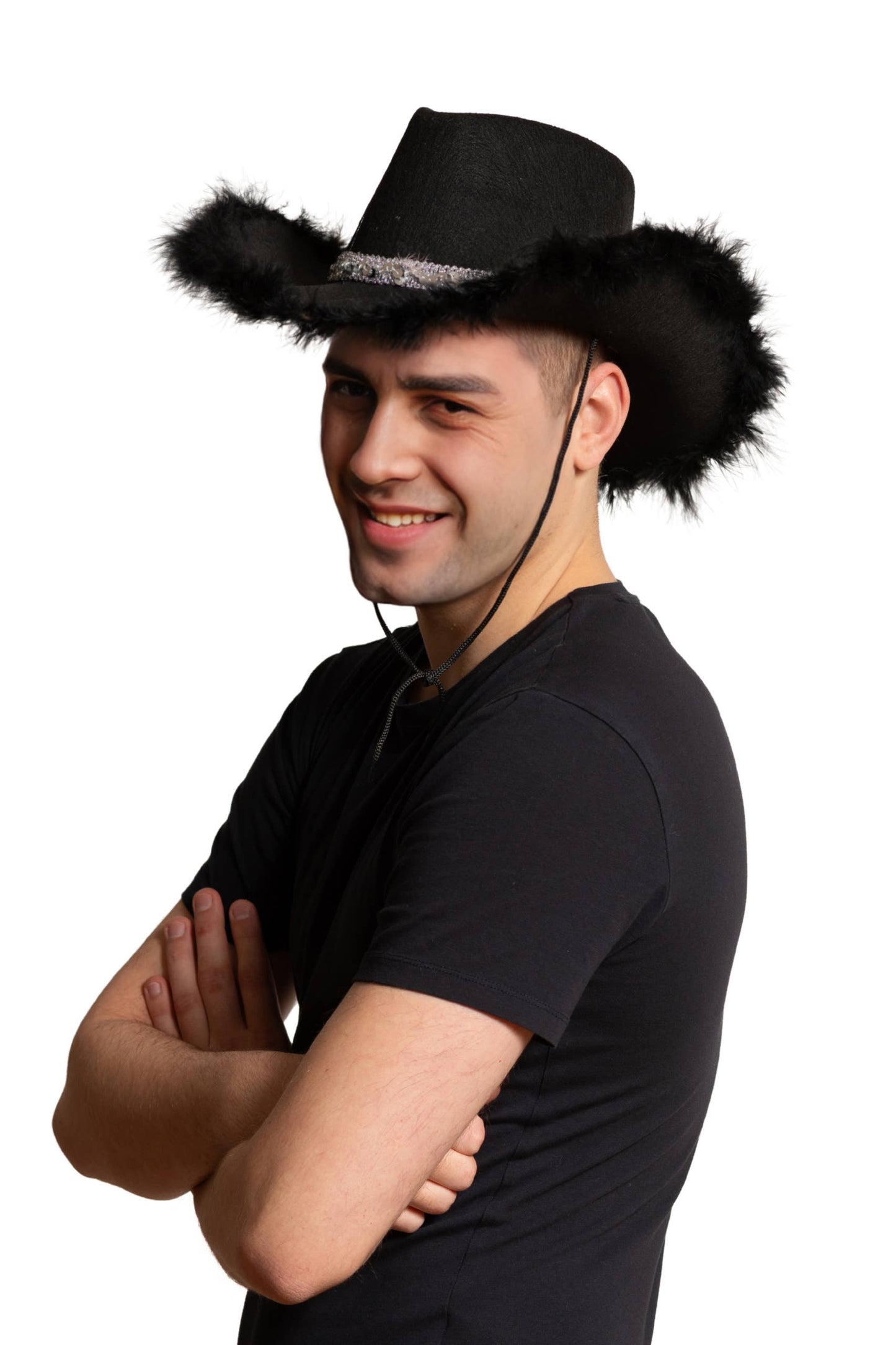 Cowboy hat with glitter and fur trim