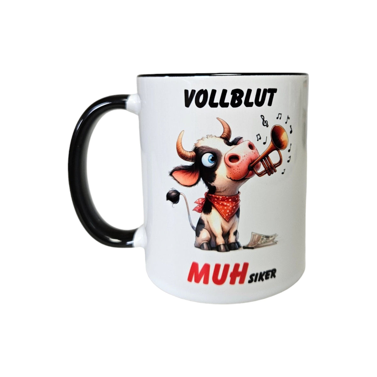 Funny ceramic mug "MUHsiker", cow, musician, trumpet, musician mug