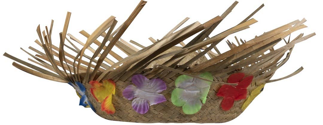 Chapeau de paille hawaïen pour adulte – Beige à fleurs