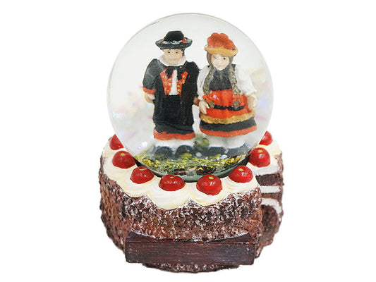 Kirschtorte aus Poly mit Glitzerkugel Schwarzwaldpaar 7,5x7,5x9cm