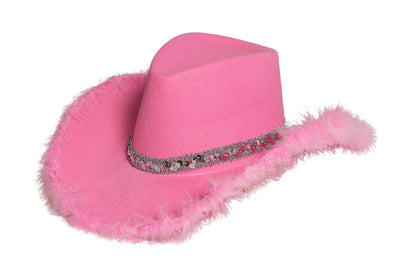 Chapeau de cowboy avec paillettes et bordure en fourrure