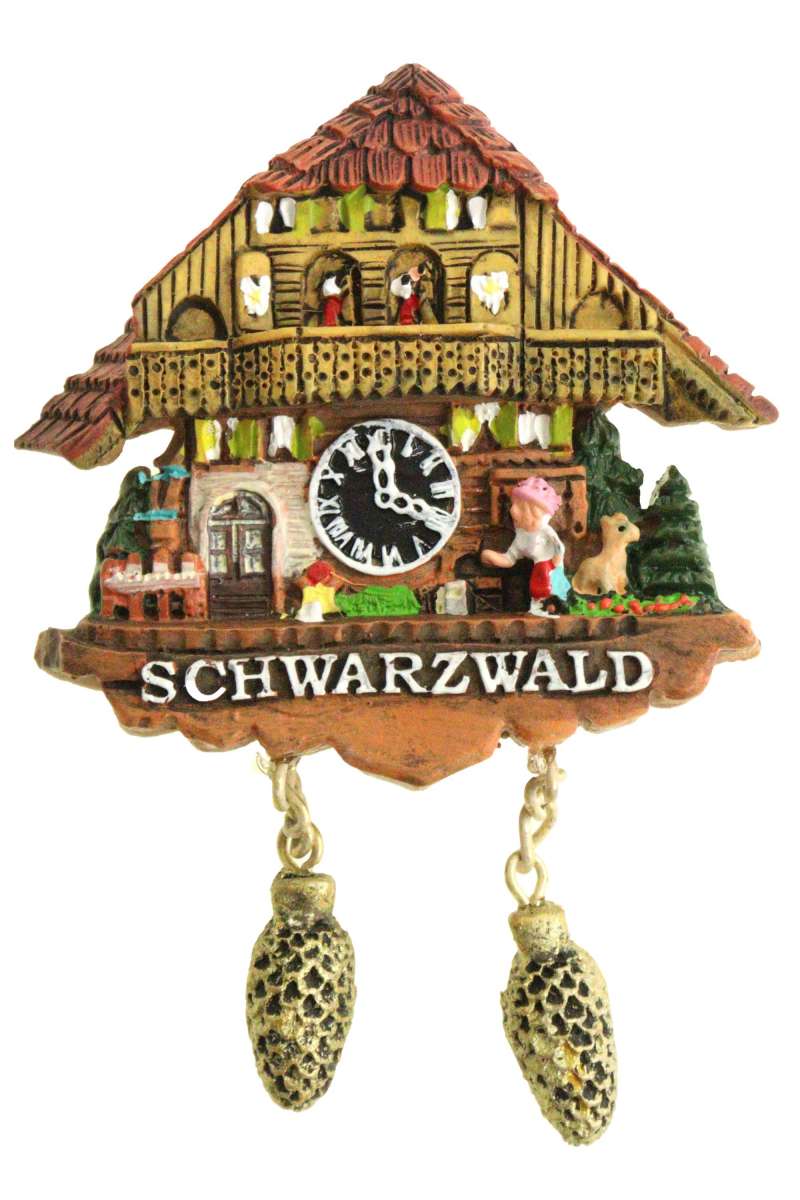 Magnet Kuckucksuhr Schwarzwald 7 x 7,5 cm mit Zapfen