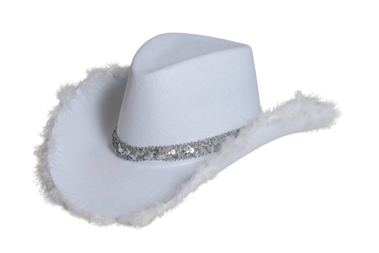 Chapeau de cowboy avec paillettes et bordure en fourrure