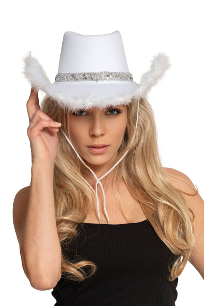 Chapeau de cowboy avec paillettes et bordure en fourrure