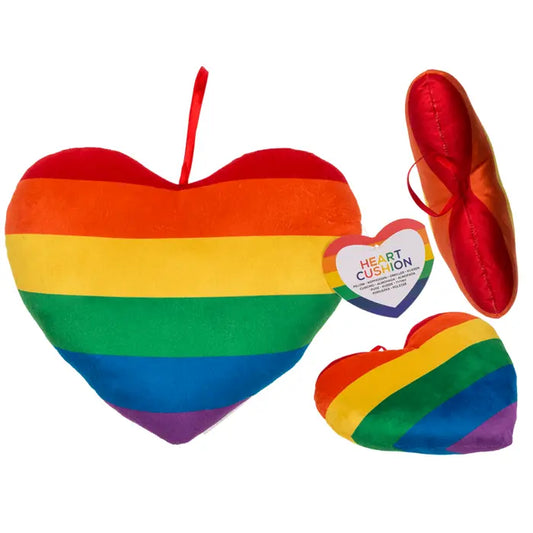 Cœur en peluche aux couleurs de l'arc-en-ciel