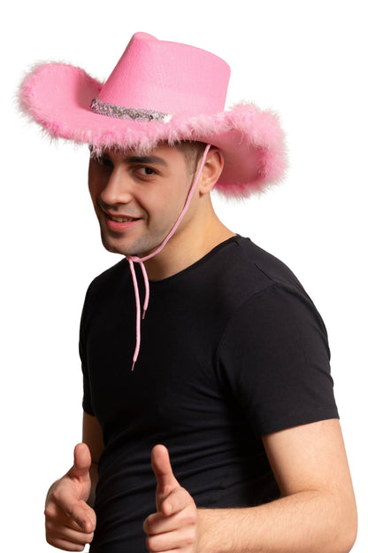 Chapeau de cowboy avec paillettes et bordure en fourrure