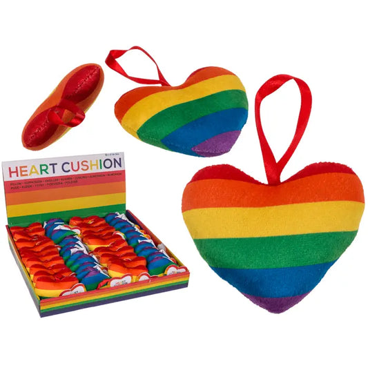 Plüsch Schlüsselanhänger in Herzform, gestreift in Regenbogenfarben
