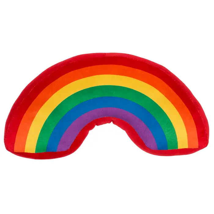 Kissen aus Plüsch in Form und Farbe eines Regenbogens