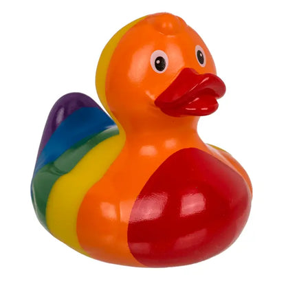 Bunte Badeente in Regenbogenfarben, 10,5 cm groß, als Symbol für Pride und CSD - Regenbogenstore