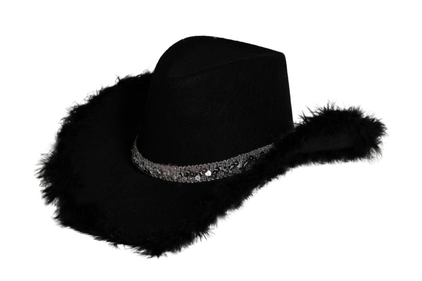 Chapeau de cowboy avec paillettes et bordure en fourrure