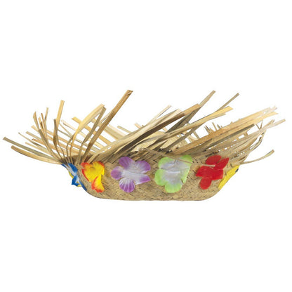 Chapeau de paille hawaïen pour adulte – Beige à fleurs