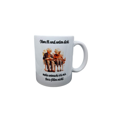 Funny mug "fit on top and tight on the bottom", grandma, grandpa; also customizable with a personal dedication