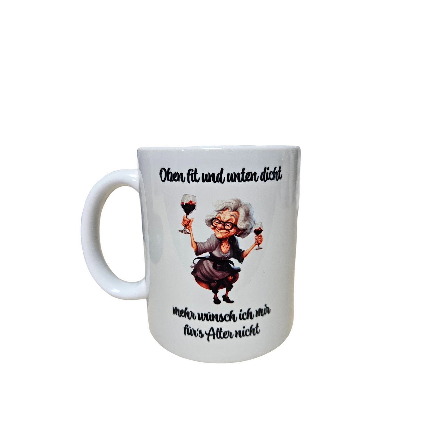 Funny mug "fit on top and tight on the bottom", grandma, grandpa; also customizable with a personal dedication