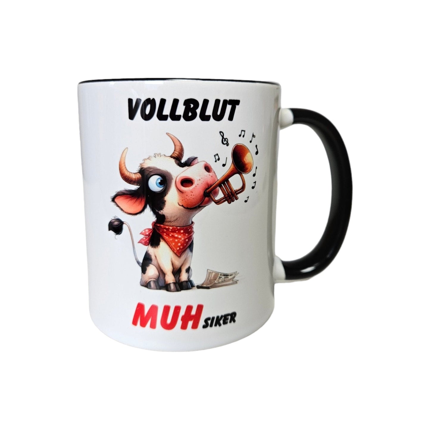 Funny ceramic mug "MUHsiker", cow, musician, trumpet, musician mug