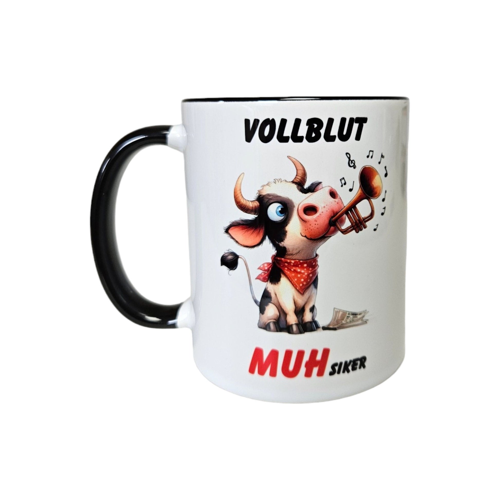 Funny ceramic mug "MUHsiker", cow, musician, trumpet, musician mug