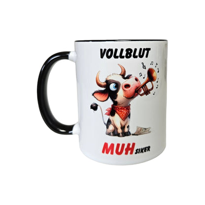 Funny ceramic mug "MUHsiker", cow, musician, trumpet, musician mug