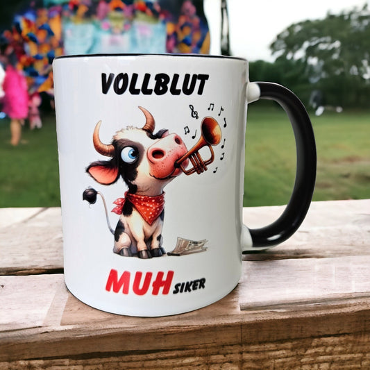 Funny ceramic mug "MUHsiker", cow, musician, trumpet, musician mug