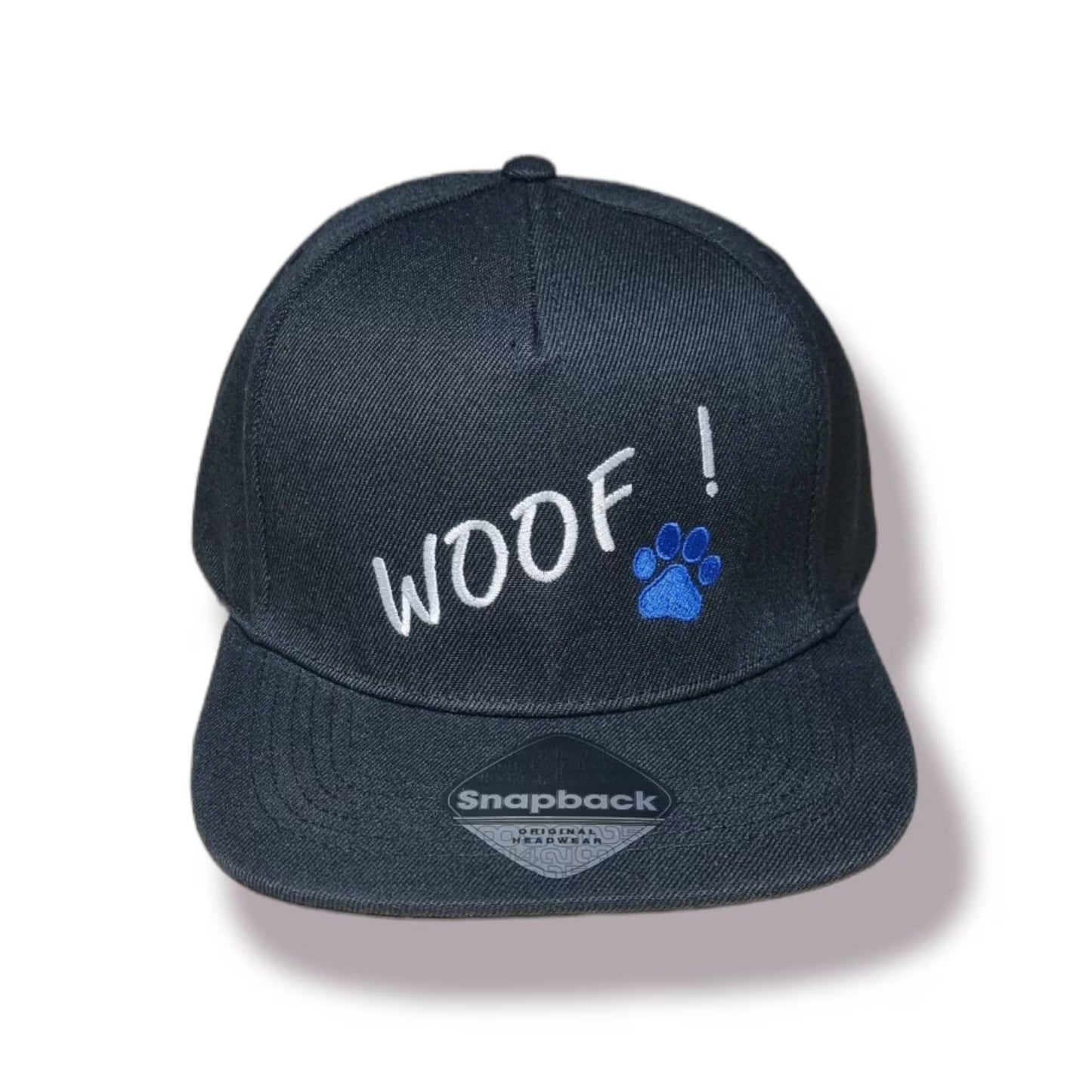 Bestickte Snapback Cap "Woof", Pfoten-Farbe wählbar