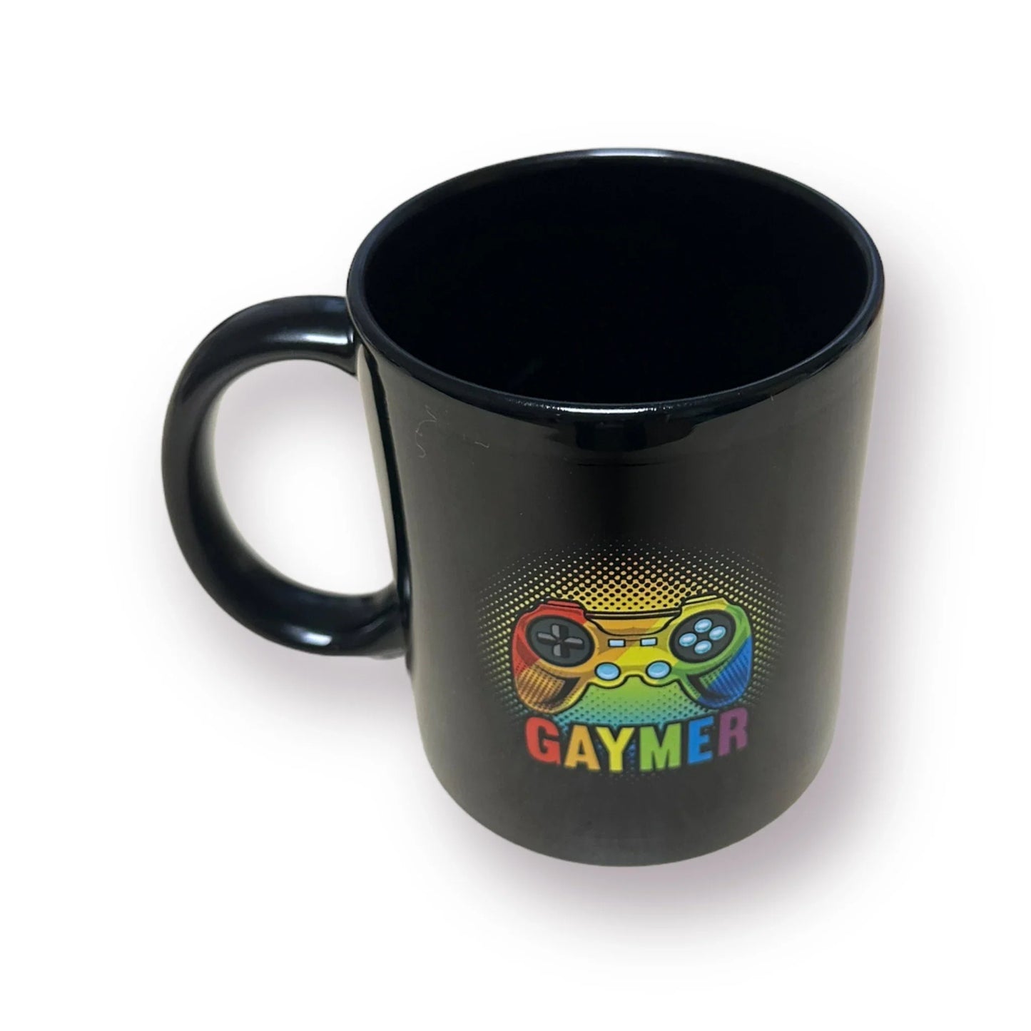 Schwarze Keramiktasse "Gaymer" in Regenbogenfarben, Gay, Gamer