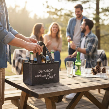Sac en feutre / Porte-bouteilles « La Belle et la Bière »